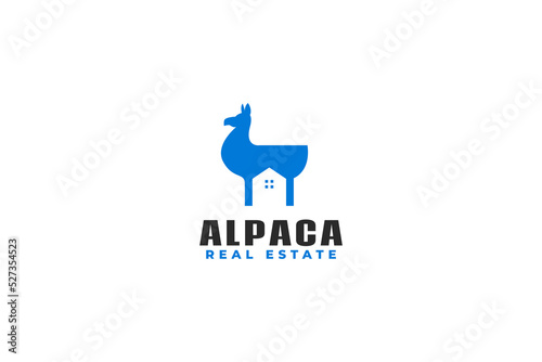 Flat alpaca with house logo design vector illustration idea