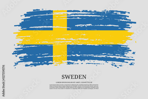 Sweden flag with brush stroke effect and information text poster, vector
