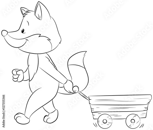 Niedlicher Fuchs mit einem Bollerwagen