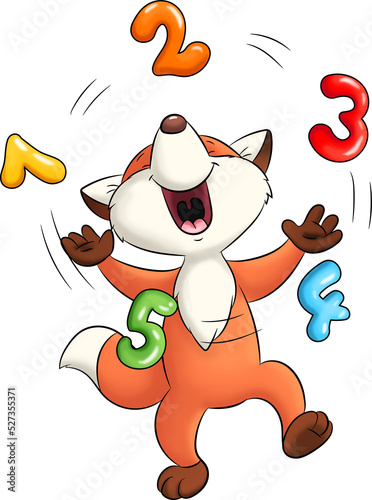 Niedlicher Fuchs jongliert mit Zahlen