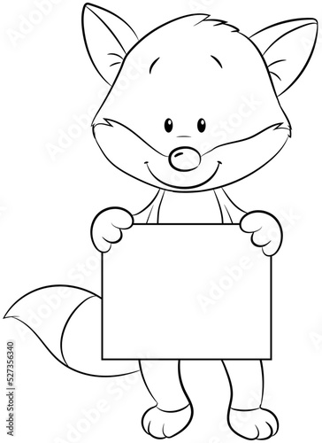 Niedlicher Fuchs mit einem leeren Schild in den Pfoten