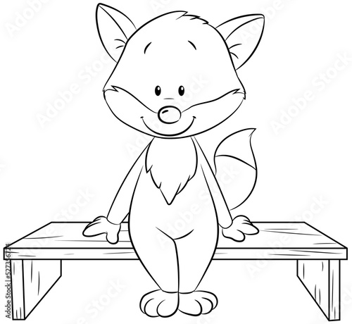 Ein niedlicher Fuchs sitzt entspannt auf einer Bank