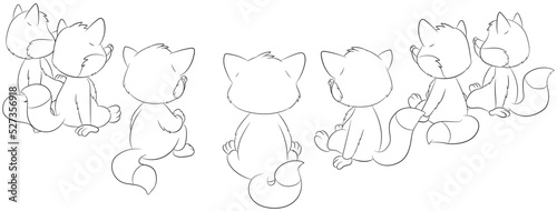 Mehrere niedliche Füchse sitzen im Halbkreis beisammen