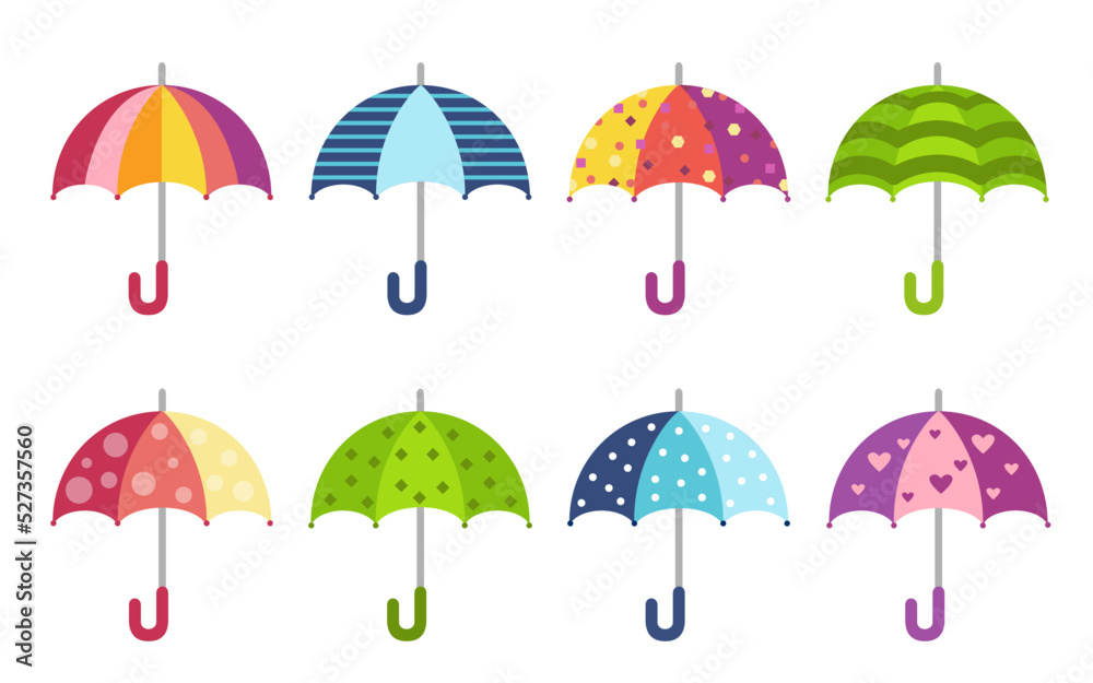 Cute colorful umbrellas collection. Illustration in flat style Cute colorful umbrellas collection. Illustration in flat style