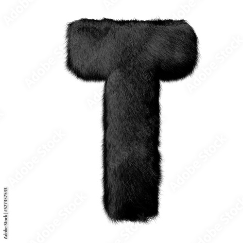 Black mink fur symbol. letter t
