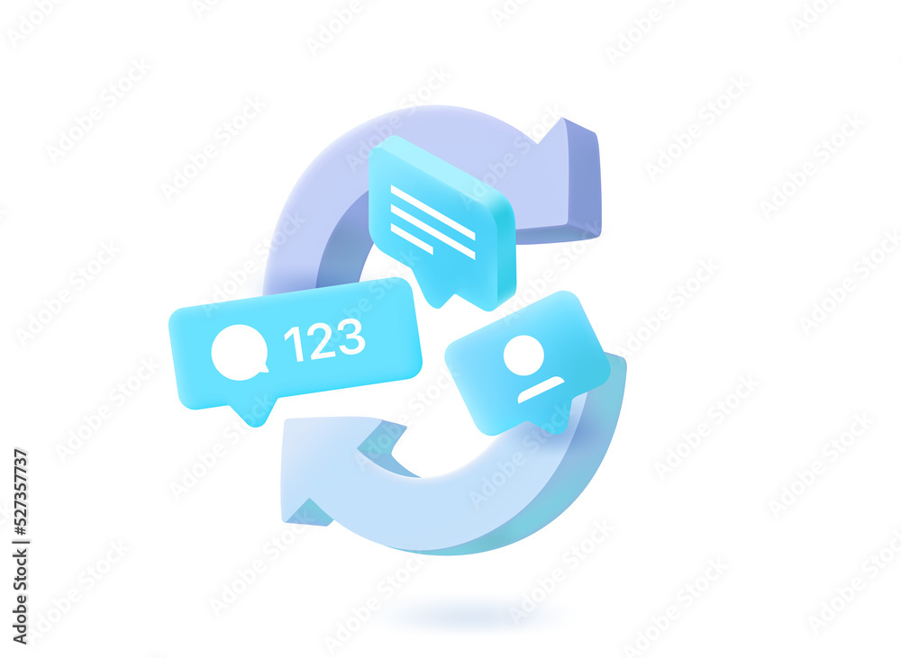 Refreshing social media comments concept with chat balloons. 3d vector illustration Refreshing social media comments concept with chat balloons. 3d vector illustration