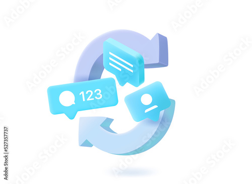 Refreshing social media comments concept with chat balloons. 3d vector illustration