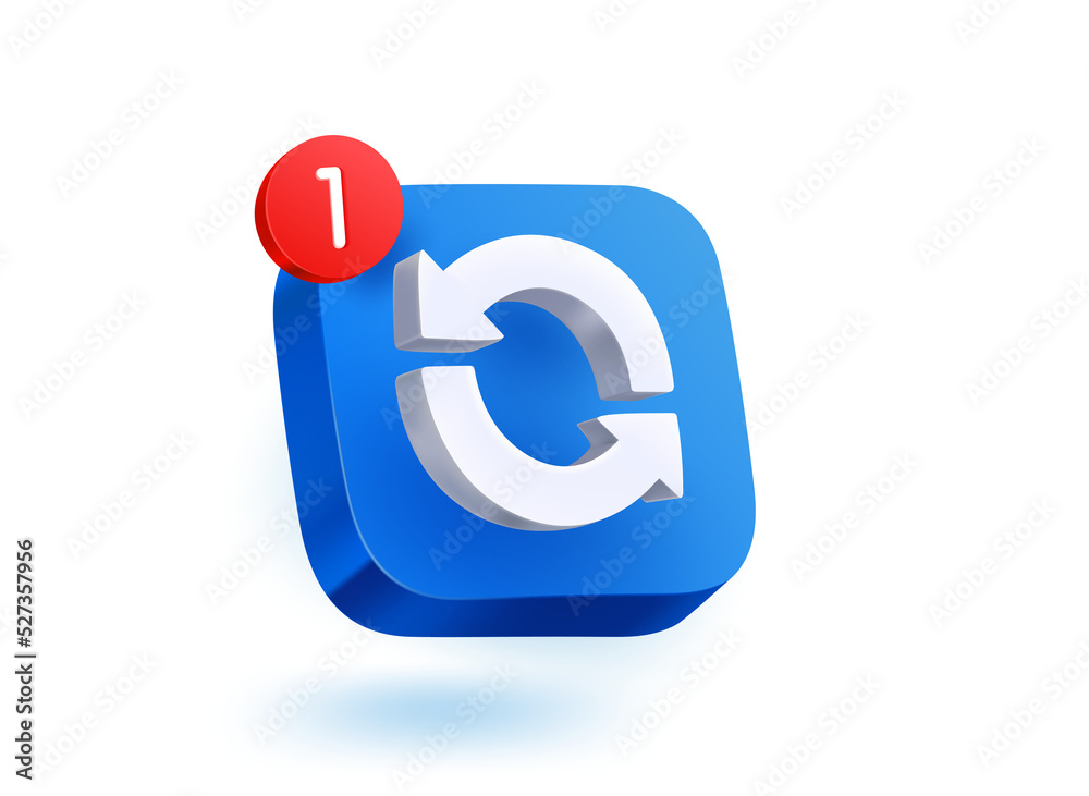 Update concept. 3d vector mobile application icon with notification