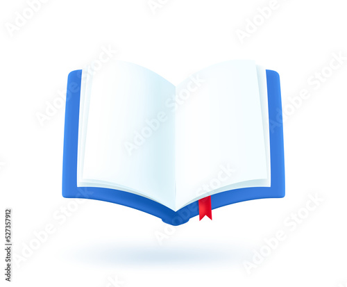 Opened paper book isolated on white background. 3d vector illustration
