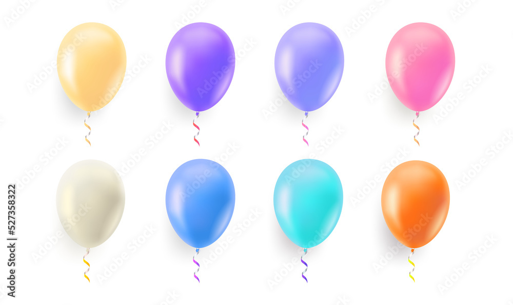 Color air balloons set isolated on grey background