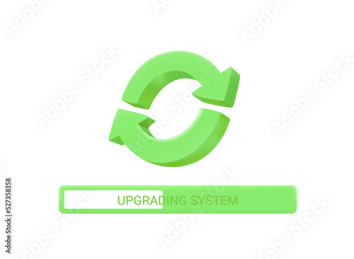 Upgrading system concept. 3d arrows icon with progress bar.