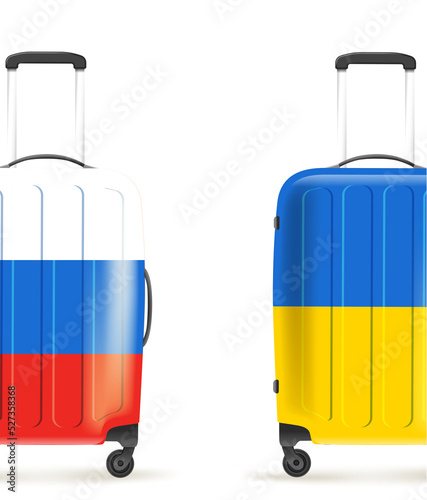 Russian and Ukrainian plastic travel suitcases.