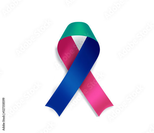 Thyroid cancer awareness symbol. Teal, pink and blue ribbon 