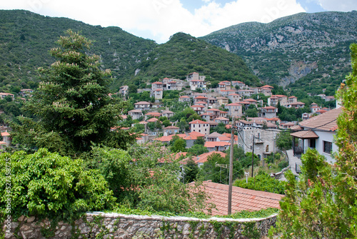 Stemnitsa, Greece / July 2022: Historic traditional village at the slopes of Mainalon mountain in the Peloponnese. photo