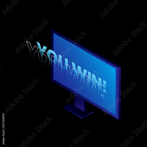You Win Written on TV or Computer Monitor. Gaming Design Element. Vector illustration