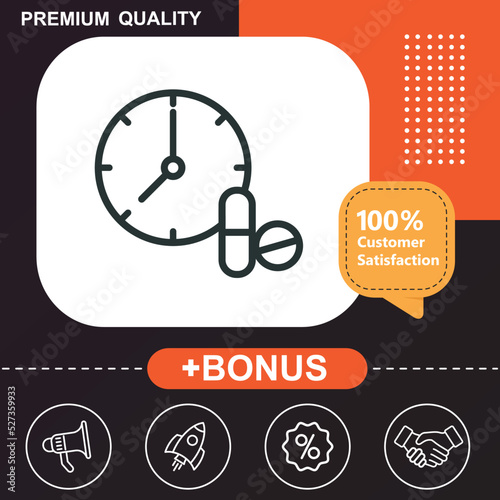 medicine time icon. With orange and black background