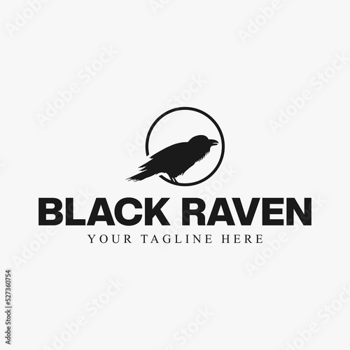 Vintage black raven logo vector