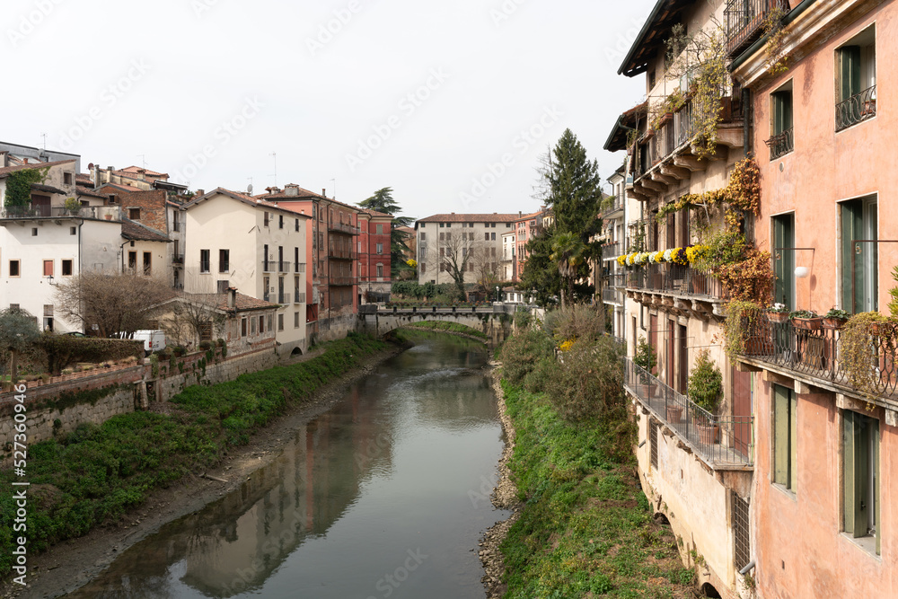 View over the river (Fiume Retrone) in Vicenza (Italy) towards Ponte San Paolo