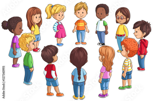 Mehrere Kinder stehen sich in einem Kreis gegenüber - Vektor Illustration
