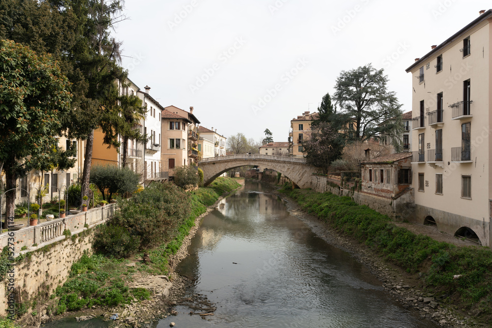 View over the river (Fiume Retrone) in Vicenza (Italy) towards Ponte San Michele