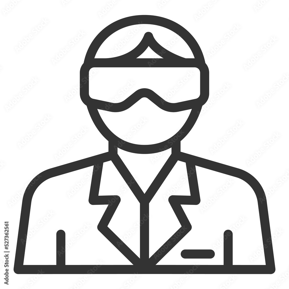 Scientist in goggles and coat - icon, illustration on white background, outline style Scientist in goggles and coat - icon, illustration on white background, outline style