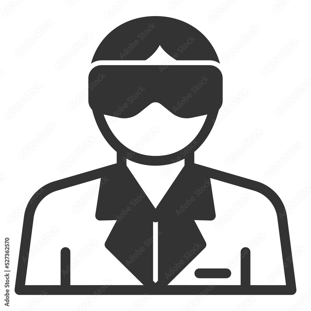 Scientist in goggles and coat - icon, illustration on white background, glyph style Scientist in goggles and coat - icon, illustration on white background, glyph style
