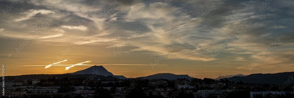 the Sainte Victoire mountain in the light of a summer morning