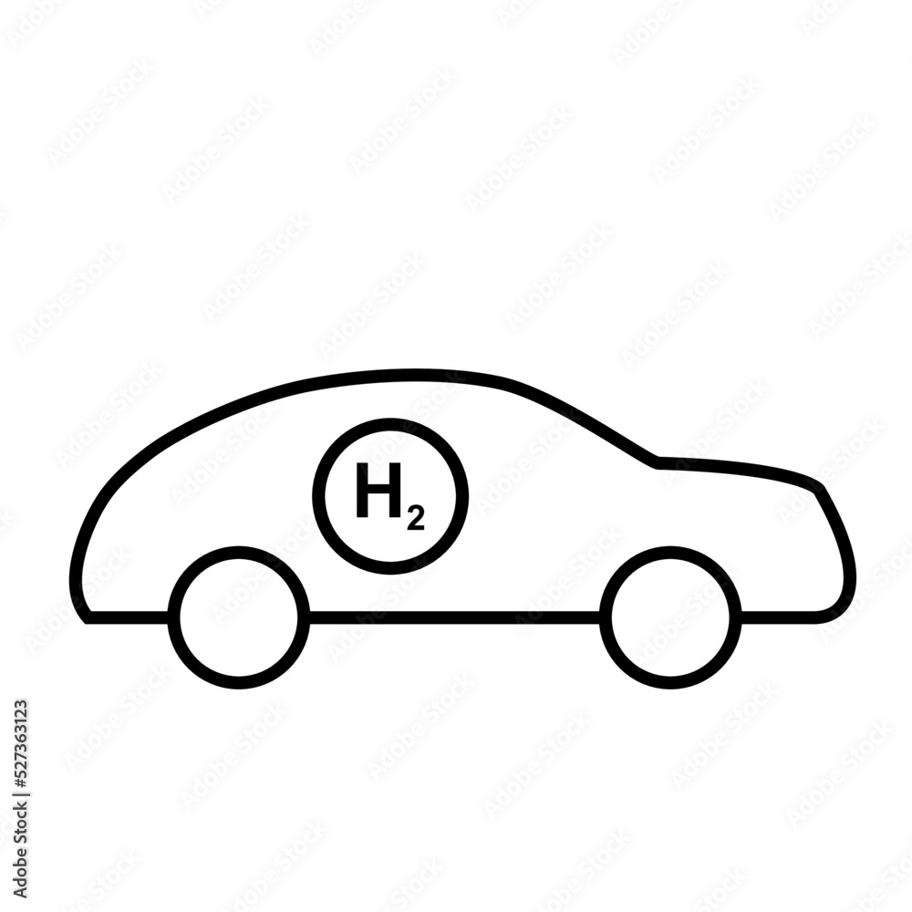Hydrogen car vector graphic. Car drives with a hydrogen motor. Hydrogen car vector graphic. Car drives with a hydrogen motor.