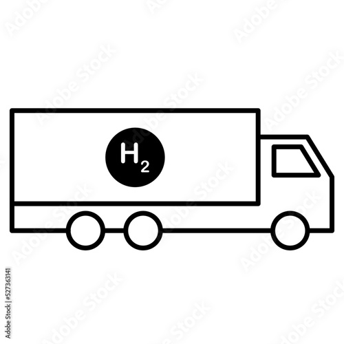 Hydrogen truck vector graphic. Lorry drives with a hydrogen motor. Small truck