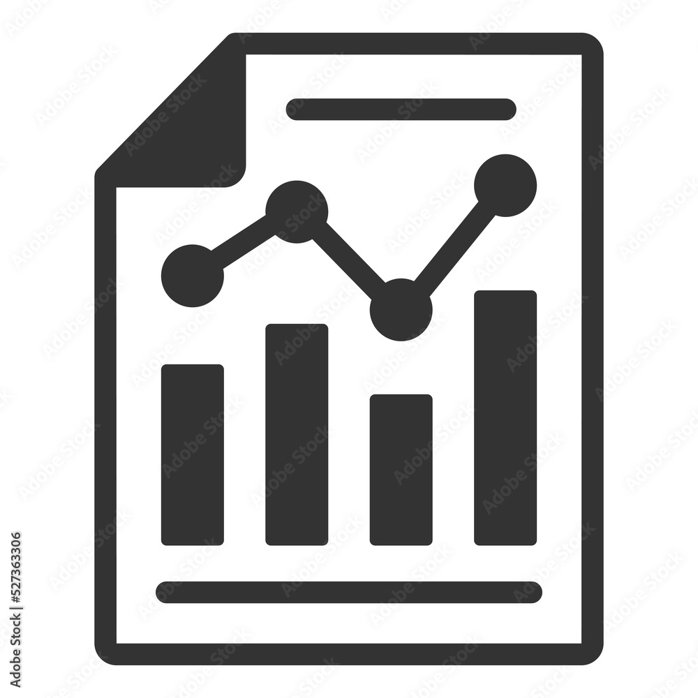 Graph, diagram on a sheet of paper, research result - icon, illustration on white background, glyph style