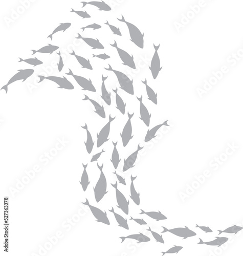 Fish school silhouettes underwater. Marine fauna group