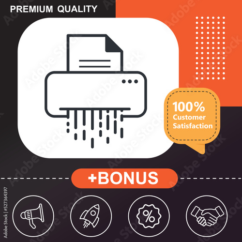 paper shredder icon. With orange and black background
