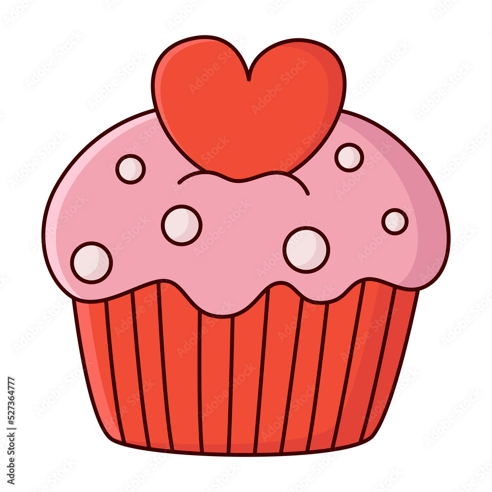 Valentines day muffin with hearts line icon. Valentines day muffin with hearts line icon.