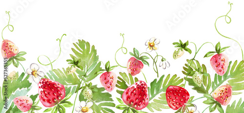 Strawberry border. Watercolor clipart