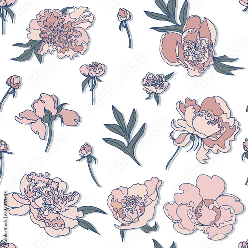 peonies buds vector seamless pattern