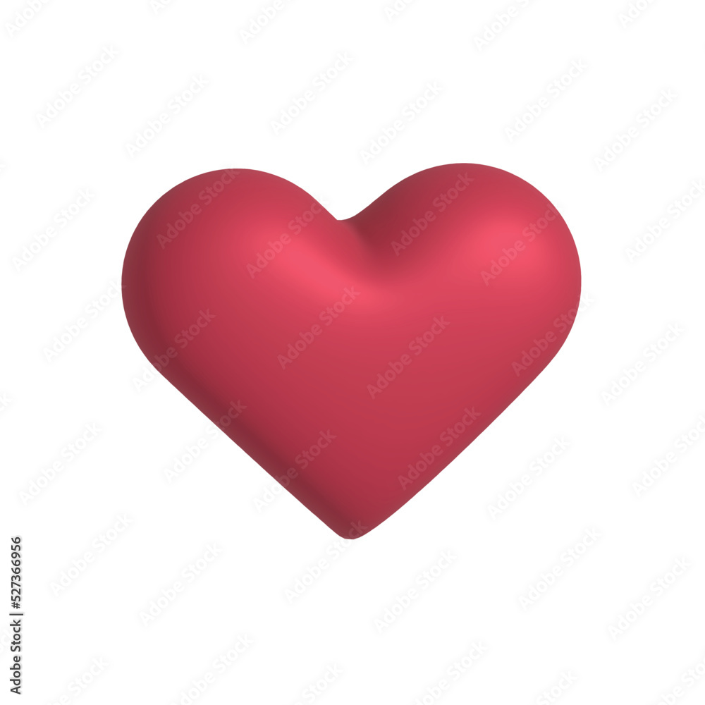 3d heart red white background. heart icon, 3d rendering illustration