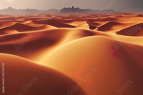 desert sahara background, hot dry sand dunes, 3d render, 3d illustration © Gbor