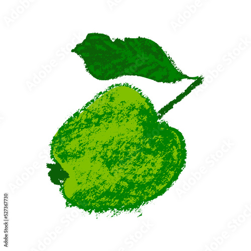 Green apple drawing isolated. Fruit sketch icon. Pencil illustration of apple symbol for organic cider logo, juice label design, vegetarian sign, fruity packaging. Vector fruit-sugar insignia.