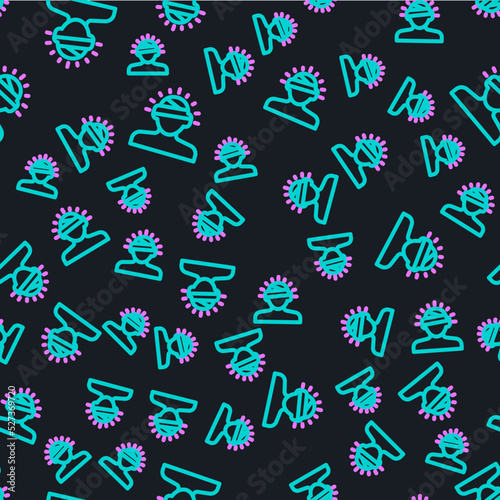 Line Concussion, headache, dizziness, migraine icon isolated seamless pattern on black background. Vector