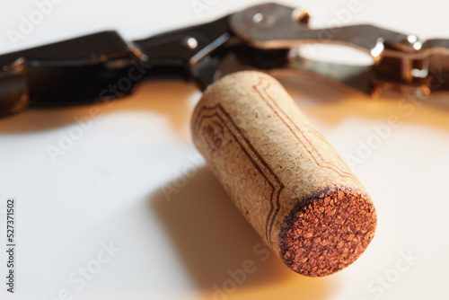 Close-up of corkscrew with wine cork photo
