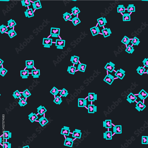 Line NFT blockchain technology icon isolated seamless pattern on black background. Non fungible token. Digital crypto art concept. Vector