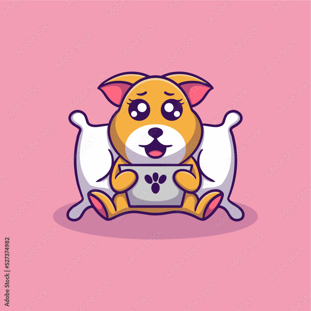 cute dog with iPad vector icon illustration