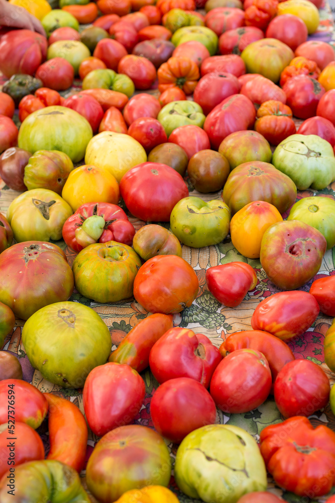 Heirloom tomatoes at farmers market Heirloom tomatoes at farmers market
