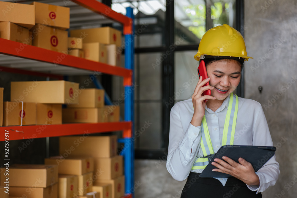 Logistic workers are checking and preparing the product parcel cardboard box in warehouse. Logistic workers are checking and preparing the product parcel cardboard box in warehouse.