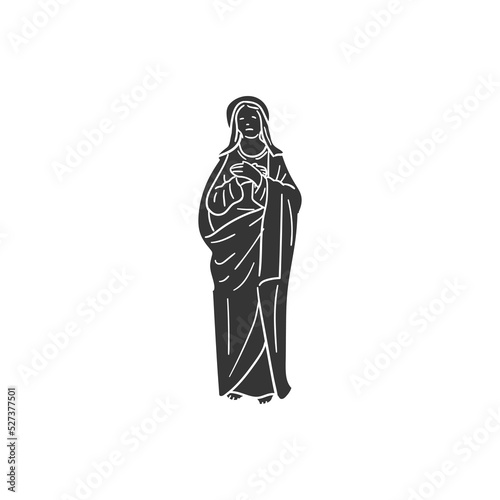 Virgin Mary Icon Silhouette Illustration. Nativity Vector Graphic Pictogram Symbol Clip Art. Doodle Sketch Black Sign.