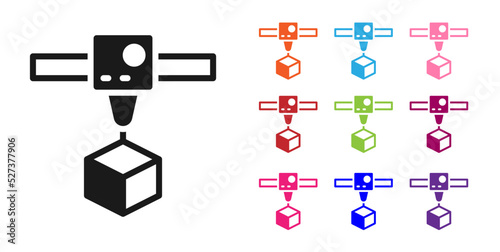 Black 3D printer cube icon isolated on white background. 3d printing. Set icons colorful. Vector