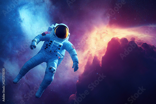 illustration of astronaut working for space station in outer space