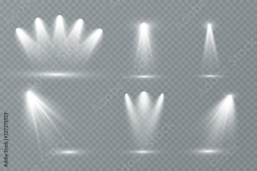 Searchlight. Vector set of light. Studio lighting. Stage spotlight.