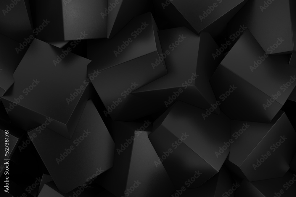 Fototapeta premium Black Abstract Futuristic Polygons Cubes Structure Background. 3d Rendering