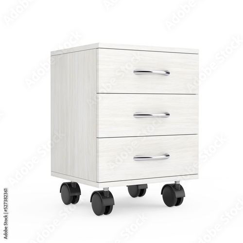 Fototapeta Naklejka Na Ścianę i Meble -  White Modern Room Bedside Table with Wheels. 3d Rendering